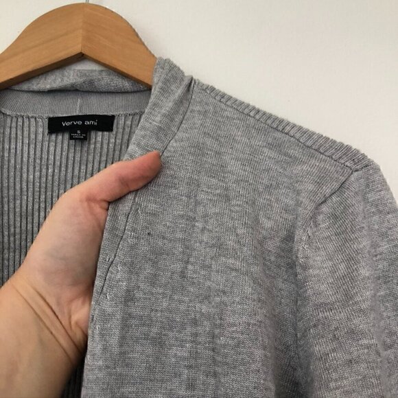 VERVE AMI Solid Gray Long Sleeve Open Front Rayon Classic Long Cardigan Sweater - Picture 8 of 11